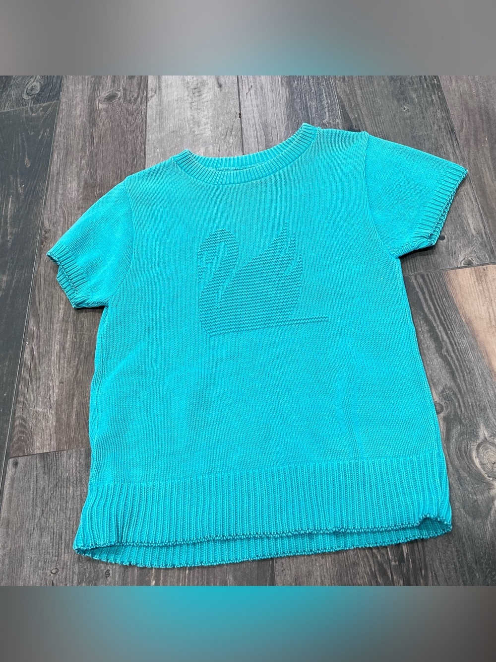 Vintage Gloria Vanderbilt Knit Sweater Women Short Sleeve Swan Mint Green RARE